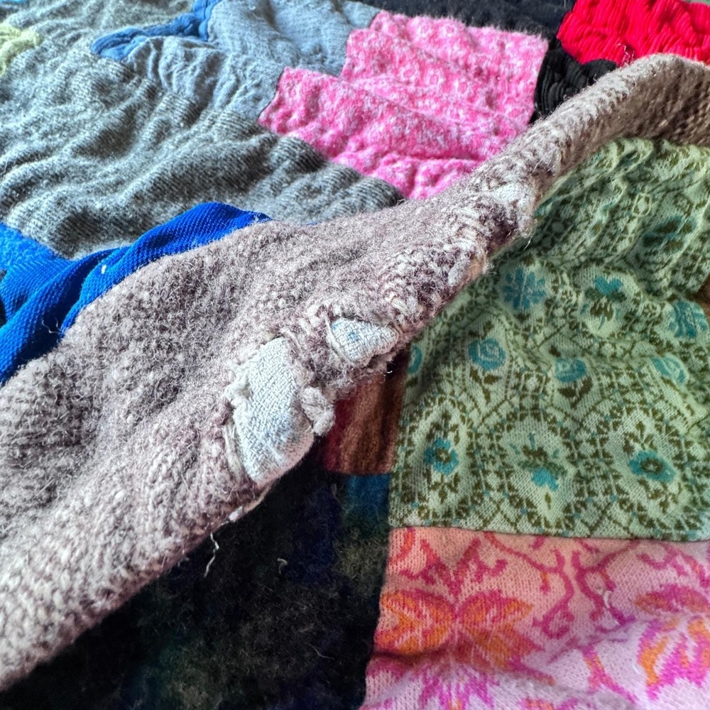 Patchwork Quilt Unique Vintage Handmade Blanket‎ Cozy Bohemian Eclectic Colorful - Picture 9 of 15